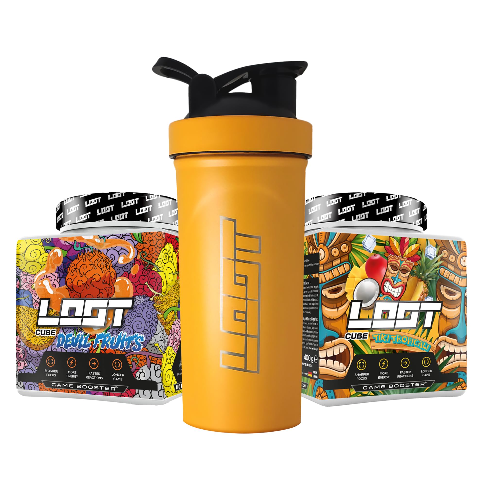 LOOT - Premium Game Booster Tiki Devil Bundle mit Metallshaker | 2x 50 Servings (400g) mit Koffein | 20 hochdosierte Inhaltsstoffe | Energy Drink mit Flow-State Formel | Konzentration & Ausdauer Angebot bei HelloDeals