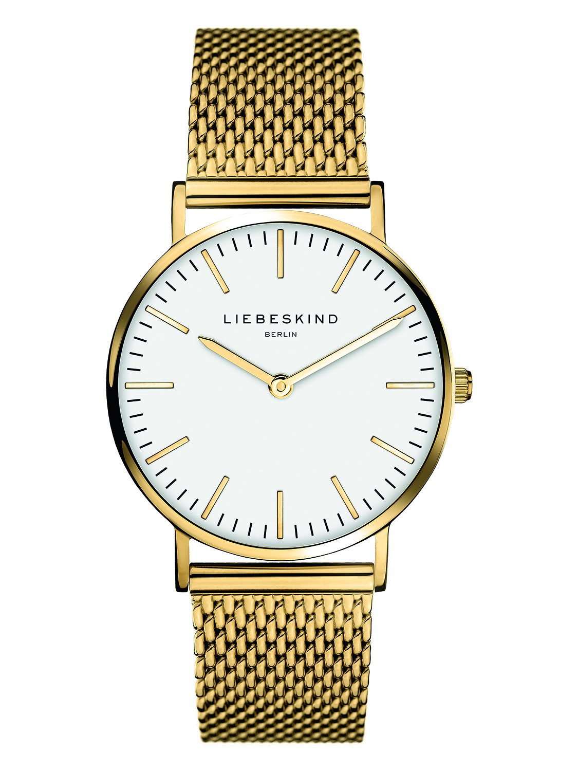 LIEBESKIND BERLIN Damenuhr – Runde Quarzuhr 34 mm – Mesharmband – 5 ATM wasserdicht – Modern & elegant – In verschiedenen Farben erhältlich Gold / Weiß Angebot bei HelloDeals