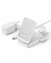 Anker MagGo 3-in-1 Ladestation, Qi2 zertifizierter 15W kabelloser Ladeständer, MagSafe kompatibel, Apple Watch Ladegerät, Für iPhone 17/16/15/14, AirPods, Apple Watch 9 (Mit 40W USB-C Netzteil) Weiß Angebot bei HelloDeals
