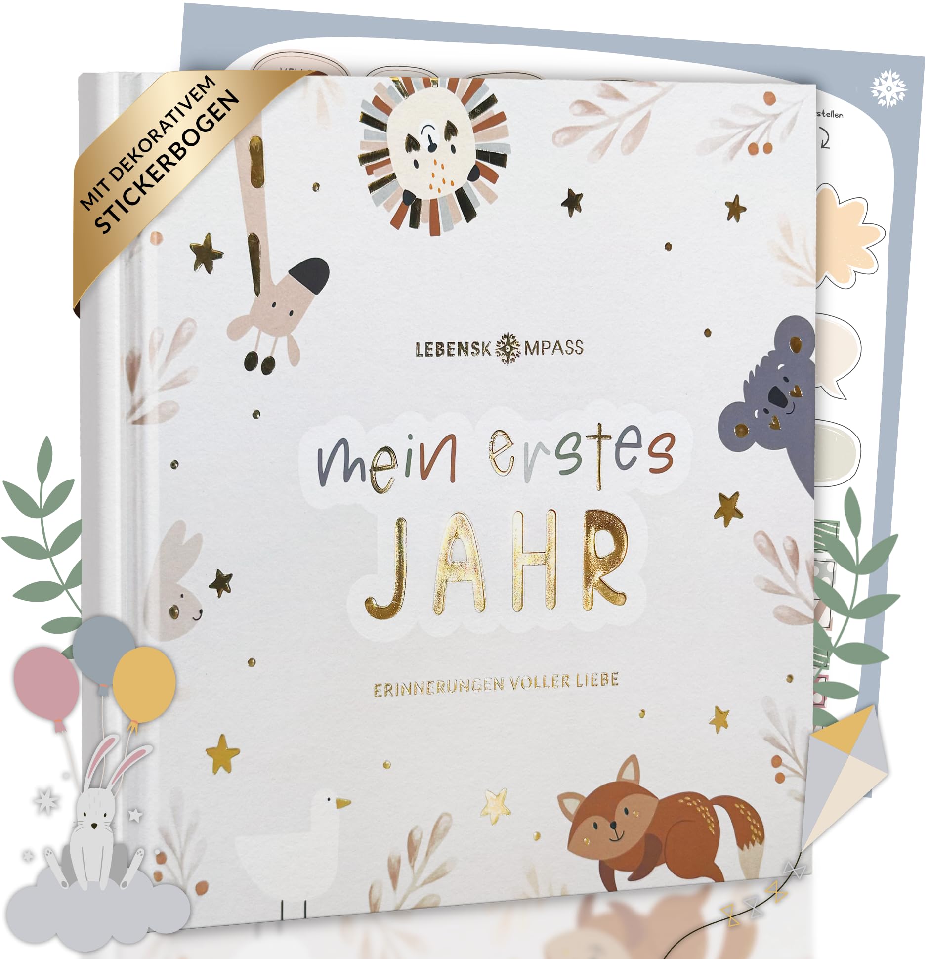 Lebenskompass Babyalbum Mein erstes Jahr "PURE" mit über 75 Stickern & Spruchkarte EXTRA - Ein Baby Buch zum Eintragen - Das Babytagebuch & Erinnerungsbuch für Mädchen & Jungen Weiß Angebot bei HelloDeals