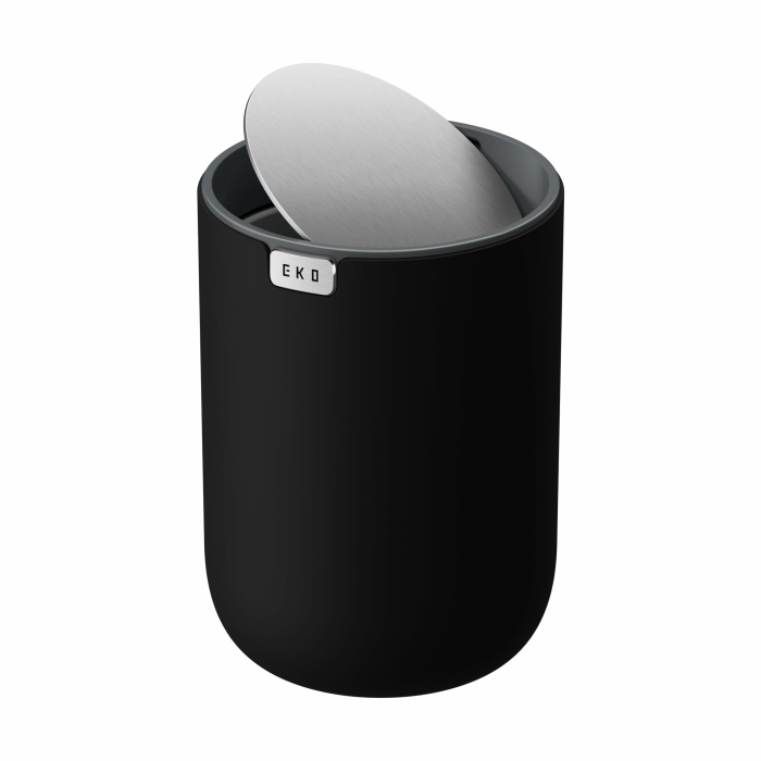 EKO Mini Tischmülleimer mit deckel, 1,5 L Kosmetikeimer Schwarz, Kleiner Tischabfalleimer für Bad, Schreibtisch, Schlafzimmer oder Auto, Mülleimer mit Edelstahl-Sockel, Small Table Bin, Papierkorb sc schwarz 1.5 Liters Angebot bei HelloDeals