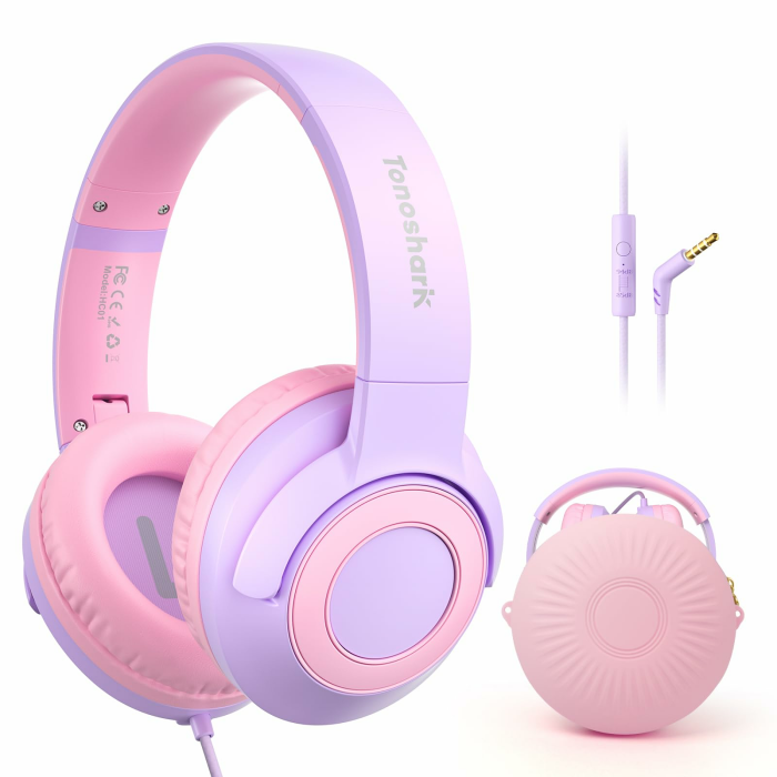 Kinderkopfhörer mit Kabel Klappbar, mit Mikrofon, Kopfhörer Kinder Gehörschutz auf 85/94 dB, Kopfhörer Mädchen, Faltbares, Klinkenkabel 3,5 (Violett) Angebot bei HelloDeals