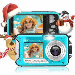 Unterwasserkamera, Yixinxin Digitalkamera wasserdichte UHD 4K 64MP Autofocus mit Einer 32GB Karte Selfie Doppelte Bildschirme wasserdichte Kamera zum Schnorcheln UP020BU Angebot bei HelloDeals