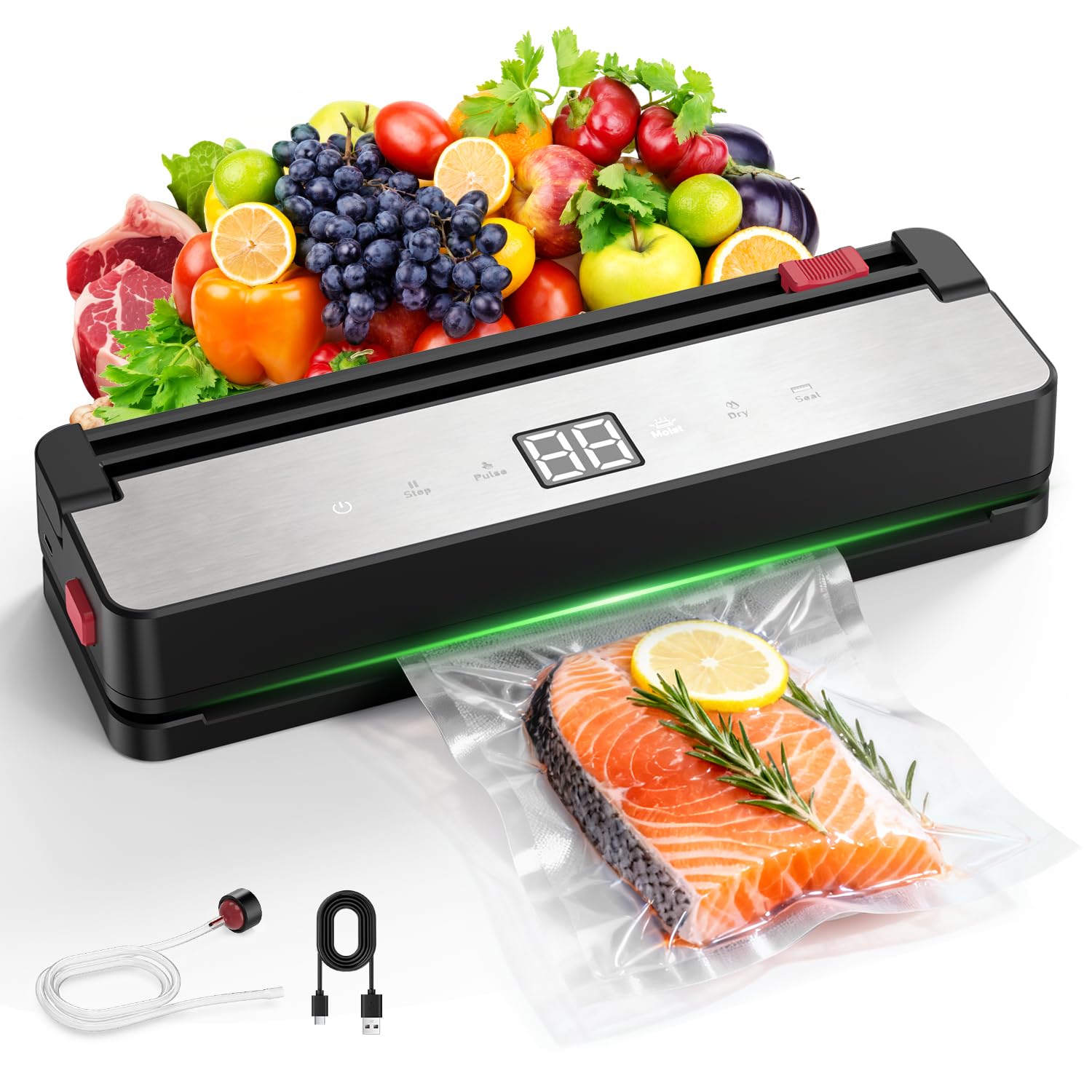 Ombrex Vakuumiergerät für Lebensmittel– Automatisches Folienschweißgerät mit 4 Modi (Dry/Moist/Pulse/Seal), Touch-Bedienung & 30cm Pro Seal, inkl. 15 Beutel, ideal für Meal Prep & Sous-vide X-Large(Siegelgerät*1 + Vakuumbeutel*20-Set) Angebot bei HelloDeals