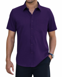 siliteelon Hemd Herren Kurzarm Knitterfrei Regular Fit Stretch Oberhemden Sommer Atmungsaktiv Casual Businesshemd mit Tasche Lila L Angebot bei HelloDeals