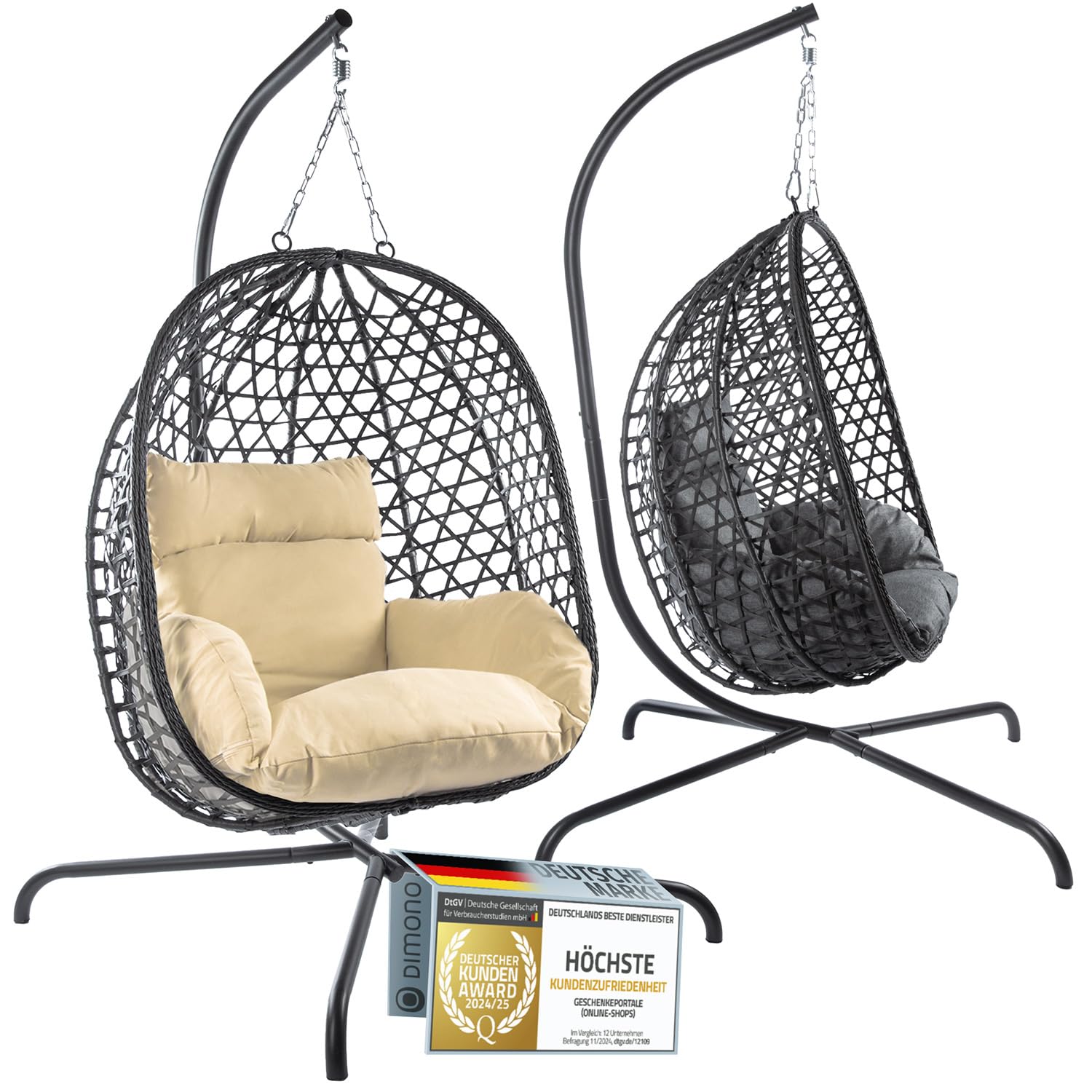 Hängesessel mit Gestell; Hängekorb Sessel; Schwebeliege Rattan Outdoor & Indoor Relax-Stuhl; Egg Schaukel ideal für Garten, Terasse, Kinderzimmer, Leseecke UVM. 120kg Tragkraft (Beige) Angebot bei HelloDeals
