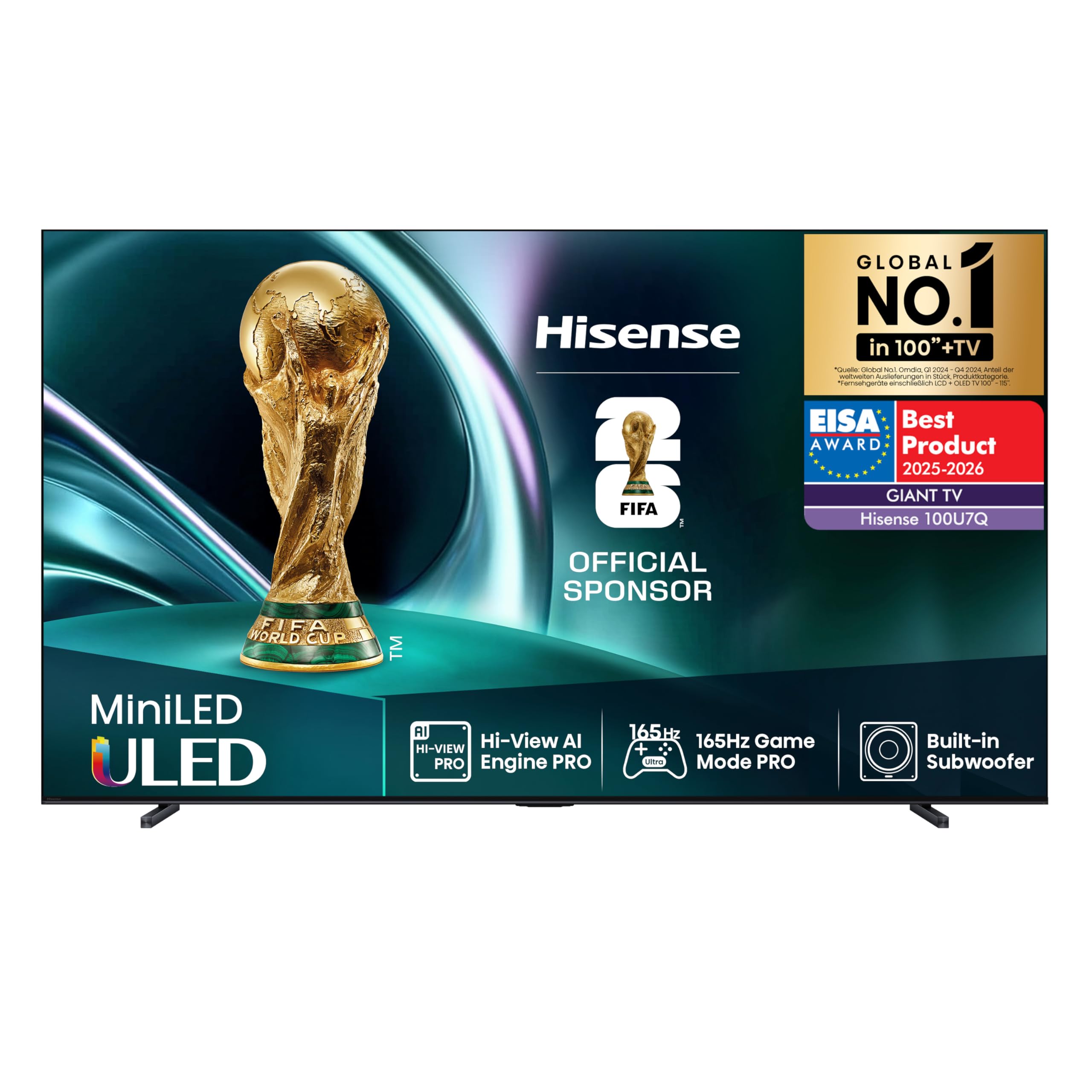 Hisense 100U7Q Fernseher 100 Zoll, 4K Mini LED ULED, Smart TV, Hi-View AI Engine Pro, 165Hz Game Mode Ultra, FreeSync Premium, Built in Subwoofer, Dolby Vision IQ Atmos, Airplay[2025] 100 Zoll U7 144 Hz Angebot bei HelloDeals