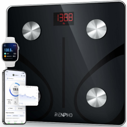 RENPHO Personenwaage Körperfettwaage, Waage Personen mit App 180 kg/400 lbs, Körperwaage Digital Bluetooth Körperanalysewaage für Körperfett, BMI, Muskelmasse, Protein, BMR, Schwarz,Elis 1 Schwarz 11 inches (280 mm) Angebot bei HelloDeals