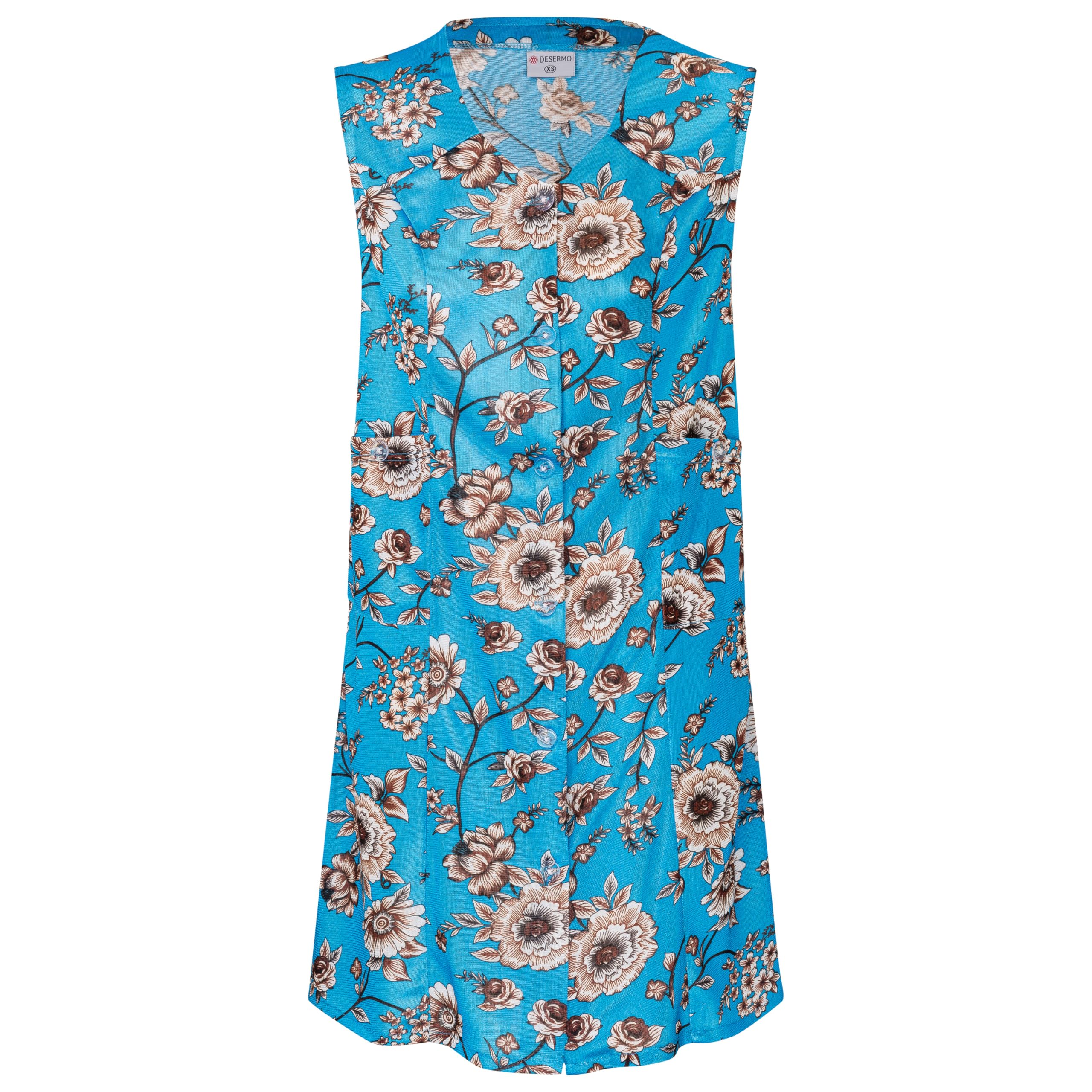 Kittelschürze bunt mit Knopfleiste, bequeme und abwaschbare Garten- und Haushalts Schürze mit Seitentaschen I Dederon Kostüm Kittel DDR Retro Style Blau M Angebot bei HelloDeals