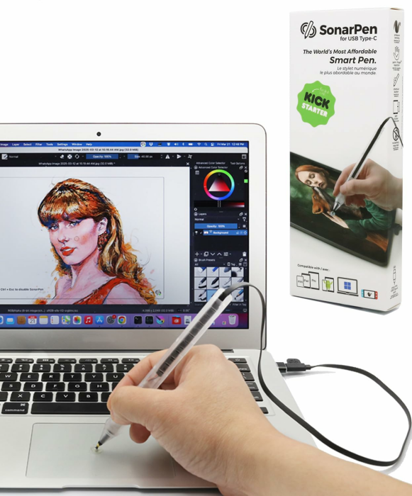 SonarPen (USB C): Batterieloser, druckempfindlicher Eingabestift, kompatibel mit iPad/iPhone/Android/Mac/Windows PC und Switch. Mit Handballenabweisung und Schnelltaste. (Durchsichtig Schwarz) Angebot bei HelloDeals