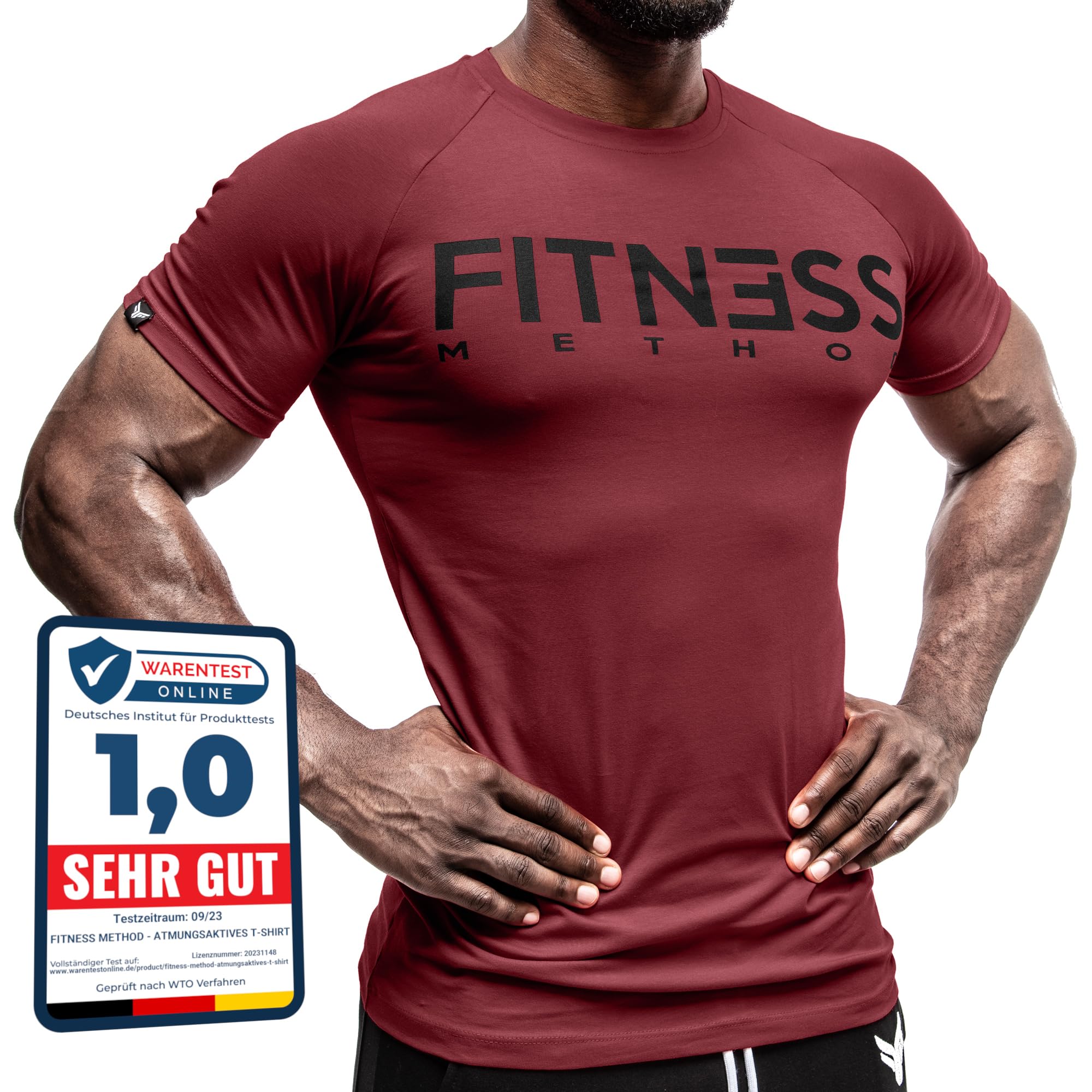 Sport T-Shirt Herren, Slim-Fit Shirt bequem & hochwertig Männer, Rundhals & Tailliert, Training & Freizeit, Gym & Casual Workout Mann, 95% Baumwolle, 5% Elastan XXL Weinrot - Schwarz Angebot bei HelloDeals