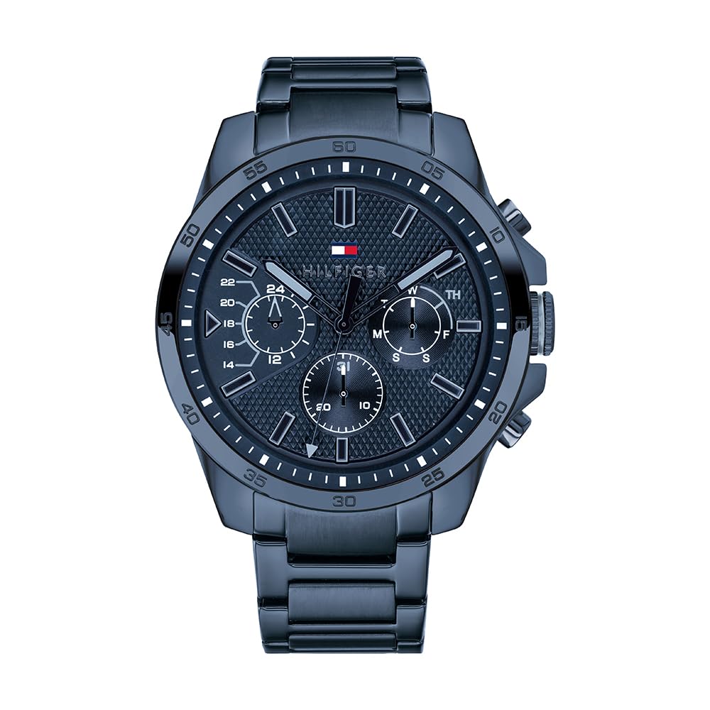 Tommy Hilfiger Analoge Multifunktionale Quarz-Uhr für Herren mit Silikon-, Edelstahl- oder Lederarmband, Unterzifferblätter für Tag und Datum, Wasserdicht bis 5ATM. Blue Stainless Steel Angebot bei HelloDeals
