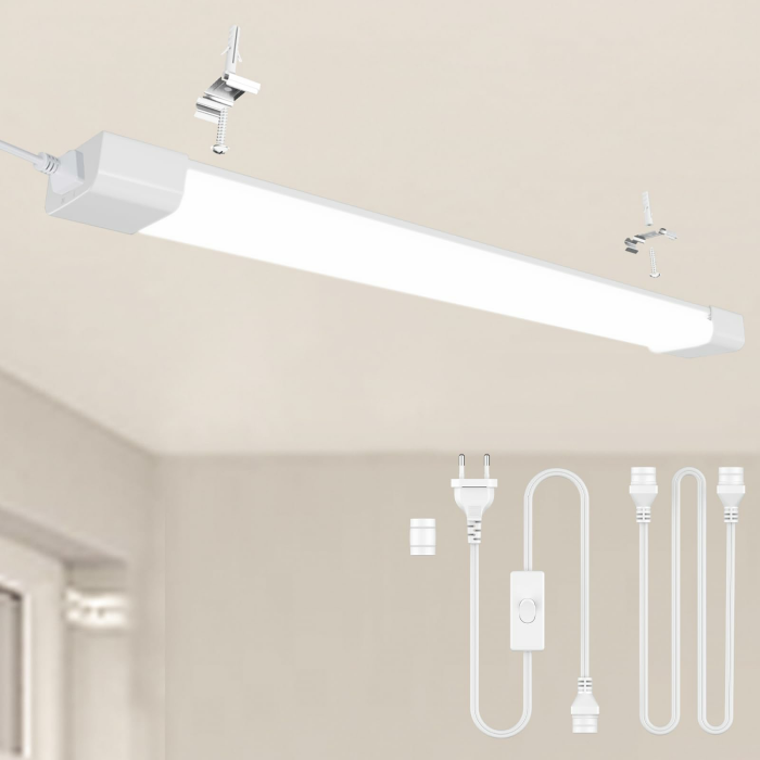 LED Feuchtraumleuchte 120CM mit Stecker Plug, 36W 4000k Neutralweiß 4000Lumen Verbindbar Deckenleuchte Feuchtraum Flach, Werkstattlampe Wasserfest IP65 Wannenleuchte für Keller Garage 36w 4000k Neutralweiß 1 Stück Angebot bei HelloDeals