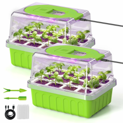 RAINPOINT Anzuchtkasten mit Pflanzenlampe, Wiederverwendbare Mini Zimmergewächshaus, Vollem Lichtspektrum, Flexible Silikon Anzuchtschalen, 2 X 12 Zellen Anzuchtset mit Deckel und Belüftung, 2 Stück 2 Stück mit Grow Light Angebot bei HelloDeals