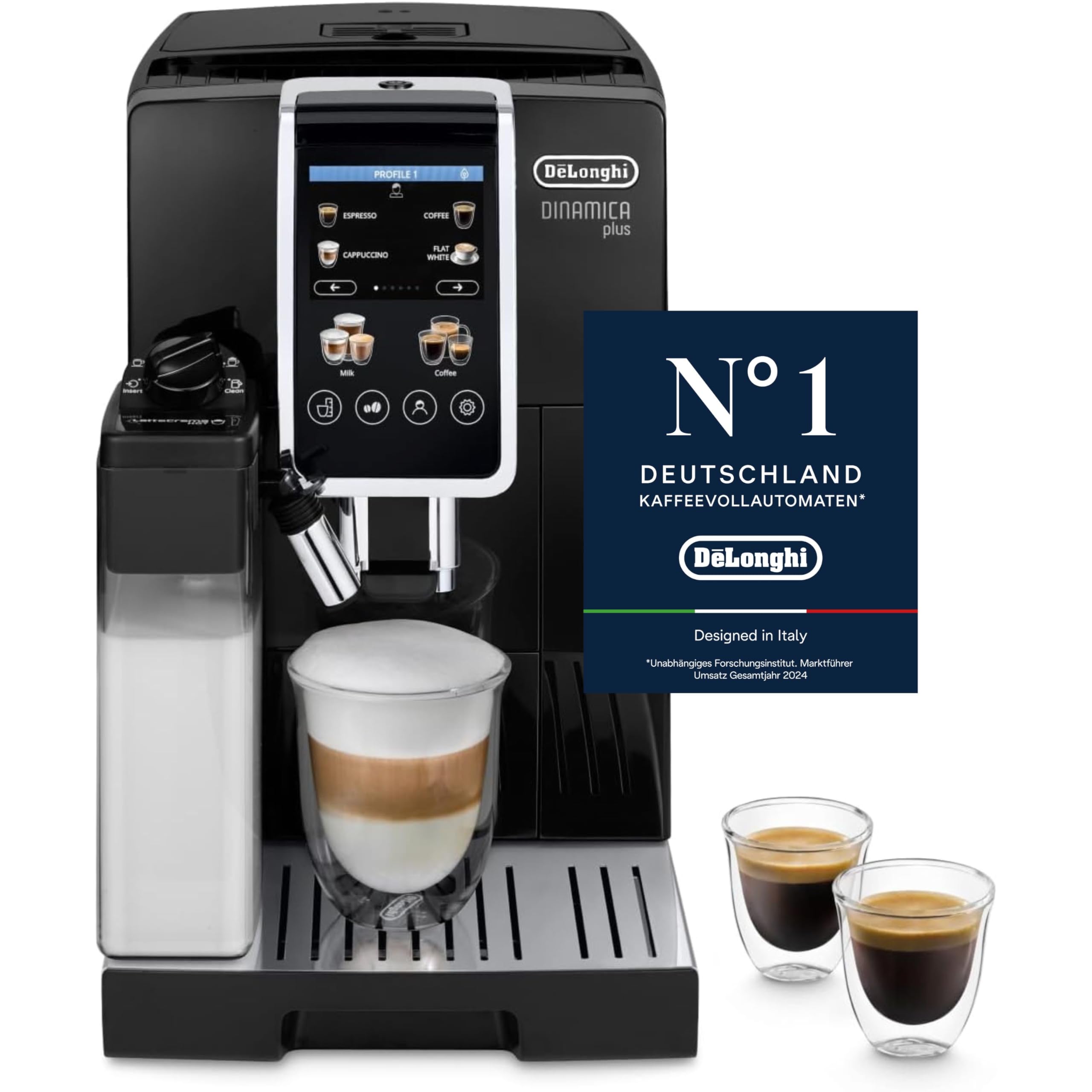 De'Longhi Dinamica Plus ECAM382.70.B, Kaffeevollautomat für Kaffeebohnen, Cappuccino-Maschine mit LatteCrema Hot, Espresso-Maschine mit 18 Rezepten, 3,5-Zoll TFT-Display, 1450W, Schwarz 18 Getränke Angebot bei HelloDeals