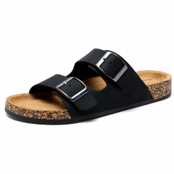 Torotto Pantoletten Herren Hausschuhe Schlappen Latschen Sandalen Fußgewölbeunterstützung Verstellbarer Slipper Flache Pantoffel Schnallenriemen Kork-Fußbett 42 EU D Schwarz Angebot bei HelloDeals