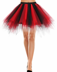 Bbonlinedress Tutu Tüllrock Petticoat Unterrock Rock 50er Vintage Ballet Blase Tanzrock Tanzkleid Ballkleid Kurz Retro M Black-red Angebot bei HelloDeals