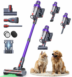 SMOTURE Akku Staubsauger 50.000 Pa 65 Min Laufzeit mit Mini-Turbinendüse, Anti-Tangle-Staubsauger Kabellos mit Touchscreen & Automodus für Tierhaare/Teppiche/Hartböden/Auto, VAC02–Verbesserte Version Dunkelviolett Angebot bei HelloDeals