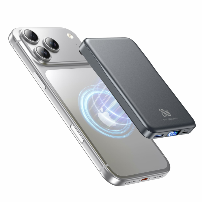 Powerbank für MagSafe, 10000mAh Magnetische Power Bank ohne Kabel, 20W PD Schnellladegerät, Kabelloses Magnetladegerät mit USB-C EIN-/Ausgang, LED-Anzeige für iPhone 17/16/15/14/13/12/Pro/Pro Max SpaceGrey Angebot bei HelloDeals