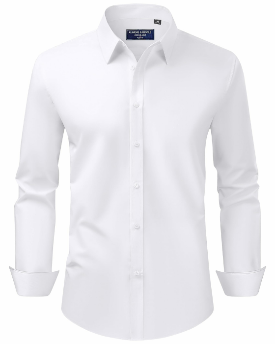 Alimens & Gentle Herren Hemd Langarm Shirt Business Fleckenschutz Herrenhemden Pure Hemden Weiß XXL Angebot bei HelloDeals