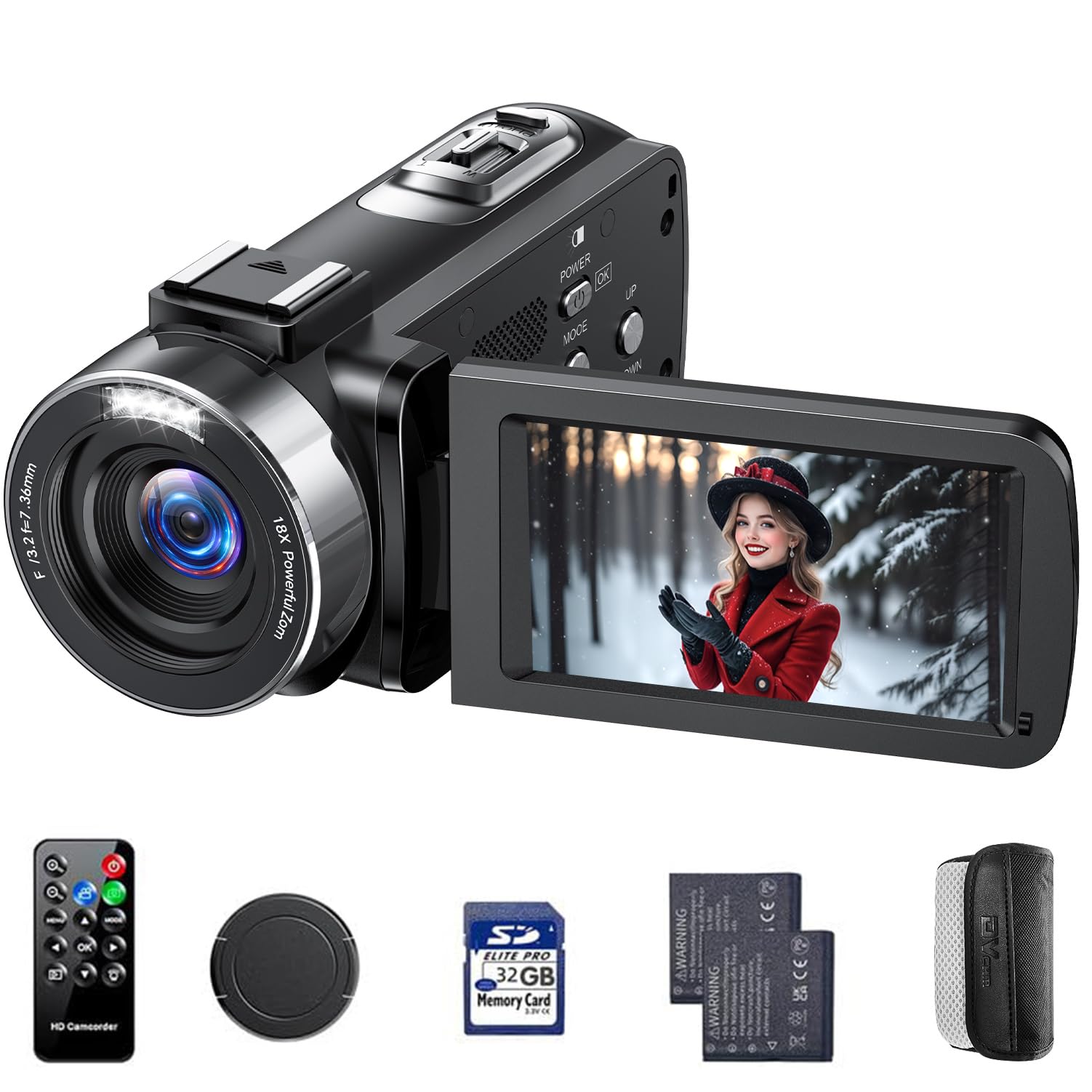 Videokamera 4K Camcorder, 42MP Vlog Kamera mit 18x Digitalzoom & 3 Zoll 270° Drehbarem Display, YouTube Kamera mit LED-Fülllicht, Webcam-Funktion, 2 Akkus, 32GB SD-Karte und Fernbedienung AC13BA-4K 42MP Angebot bei HelloDeals