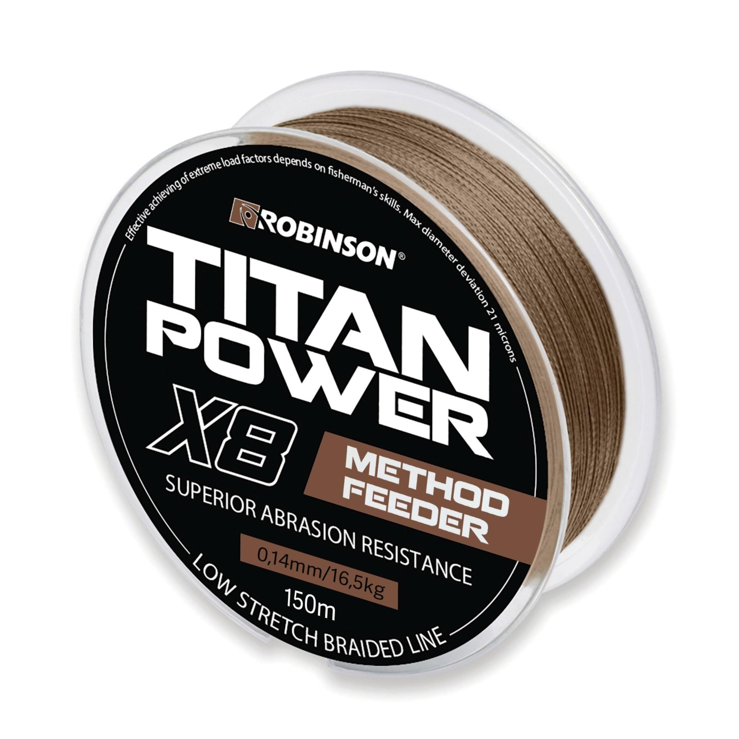 Robinson Geflochtene Angelschnur X8 - Angelschnur geflochten, 0,08-0,28mm, 7,5-39kg, 135m, Abriebfest und dehnungsarm, ideal zum Spinnfischen - Titan Power BRAUN - FEEDER 150m - 0,14mm - 16,5kg Angebot bei HelloDeals