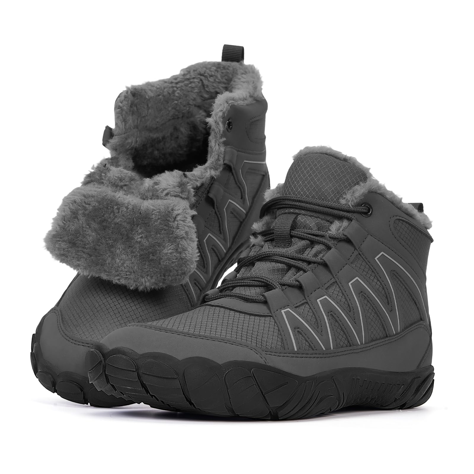 RUYI Winter Barfußschuhe Damen Herren Barfussschuhe Warm Gefüttert Winterschuhe Wasserabweisend Traillaufschuhe Bequem Winterstiefel mit Breite Zehenbox A001 Grau 41 EU Angebot bei HelloDeals