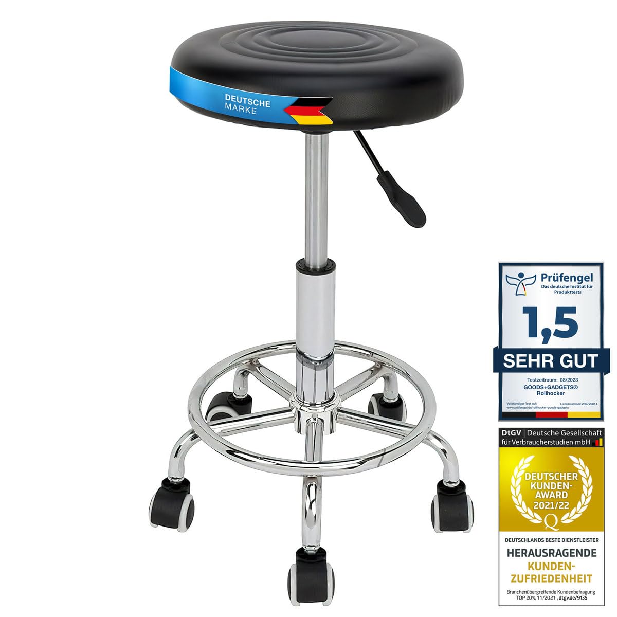 GOODS+GADGETS Ergonomie rollbarer Arbeitshocker Drehhocker Barhocker Praxishocker Rollhocker höhenverstellbar, schwarz Angebot bei HelloDeals