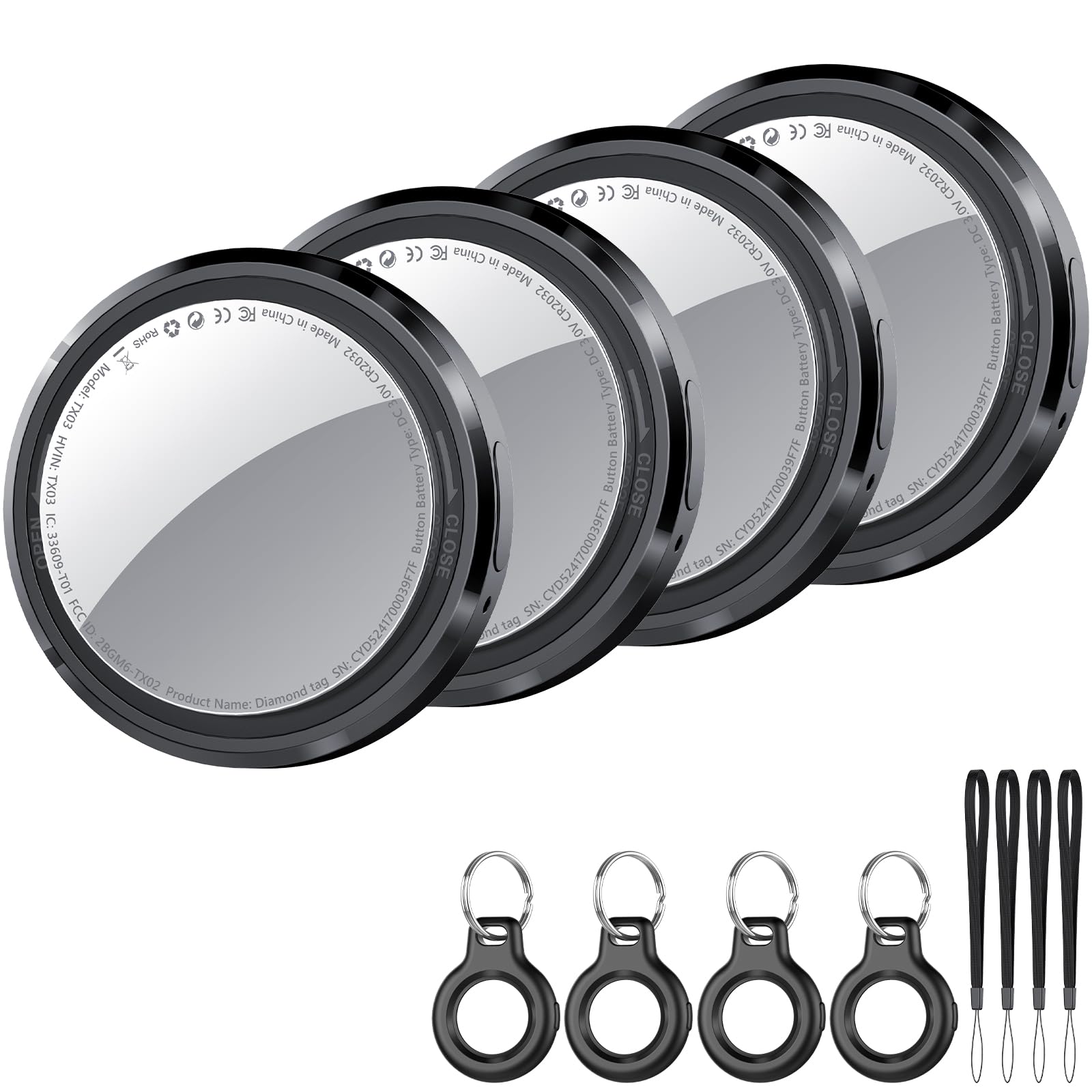 Air Tracker Tag Schlüsselfinder 4er Pack, Koffer Tracker Kompatibel mit Apple Wo ist? APP (Nur iOS), Bluetooth Key Finder für Gepäck/Taschen/Brieftasche, Smart KeyFinder, Austauschbarer Akku, Schwarz Schwarz / 4 Pcs Angebot bei HelloDeals