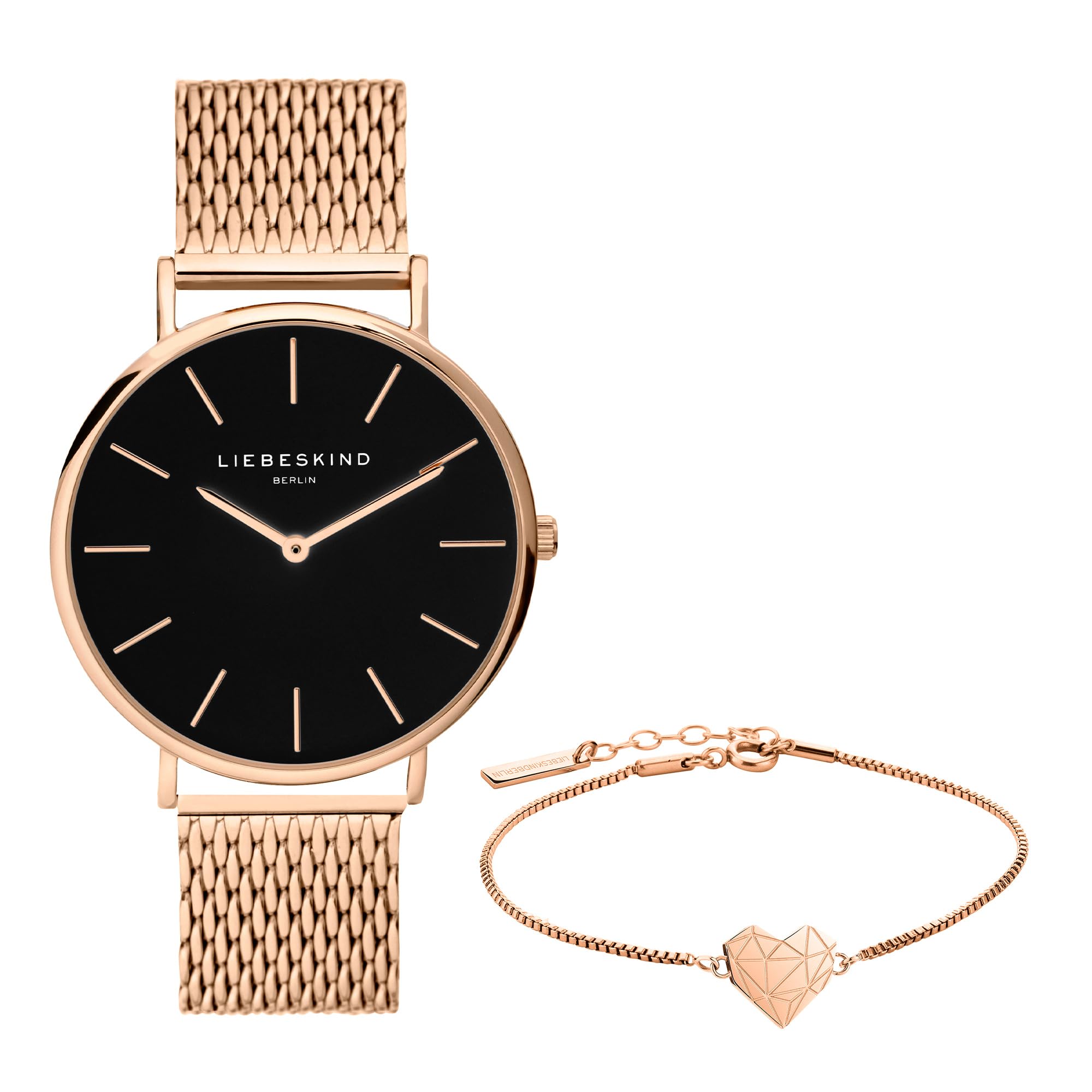 Liebeskind Berlin Damen Geschenkset aus Uhr und Schmuck – Elegant & modisch Geburtstags- und Valentinstagsgeschenk Uhr + Broken Heart Armband / Roségold Angebot bei HelloDeals