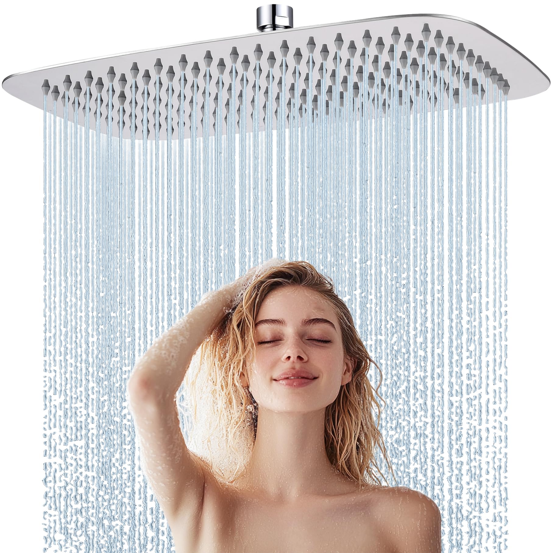 Duschkopf Regendusche, Edelstahl Regendusche Duschkopf, Anti-Kalk-Düsen (Chrom, 35 x 22 cm) Rechteckig 35 x 22 cm Chrom Angebot bei HelloDeals