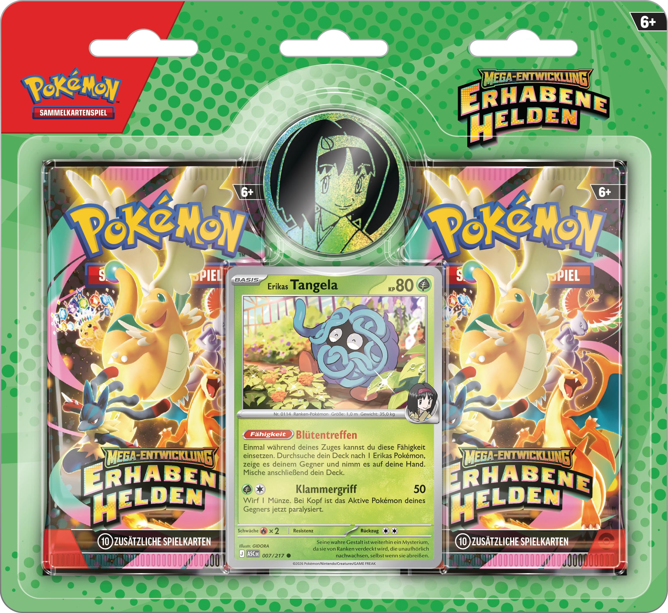 Pokémon-Sammelkartenspiel: Kollektion Mega-Entwicklung – Erhabene Helden: Erika (1 holografische Promokarte, 1 Münze und 2 Boosterpacks) Angebot bei HelloDeals