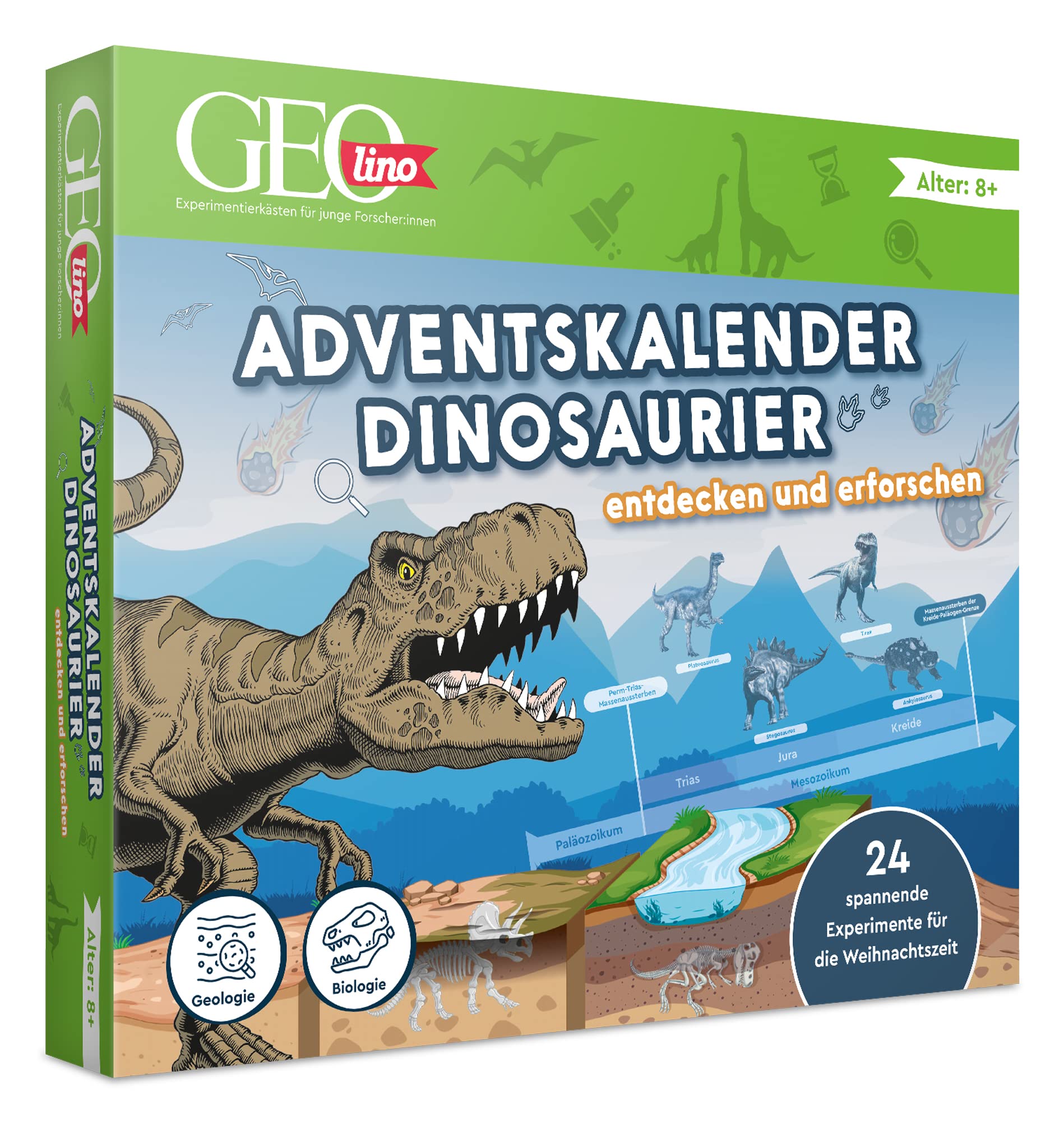 FRANZIS 67205 - GEOlino Adventskalender Dinosaurier entdecken und erforschen, 24 spannende Experimente für die Weihnachtszeit, für Kinder ab 8 Jahren Angebot bei HelloDeals
