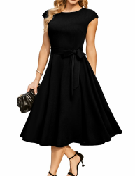 DRESSTELLS Cocktailkleid Damen Festliche Kleider 1950er Knielang Rockabilly Hochzeitkleid Swing Partykleid Vintage Petticoat Kleid XXL Schwarz Angebot bei HelloDeals