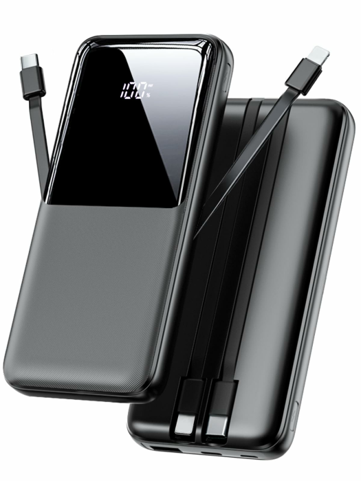 Power Bank 26800mAh, 22,5W USB C Schnellladung Powerbank mit 3 Anschlüssen & 2 integrierten Kabeln, Externer Akku Tragbares Ladegerät Kompatibel mit iPhone 17 16 15 14 13 Android, Schwarz 26800mAh Schwarz Angebot bei HelloDeals