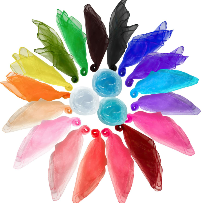 20 Stück Square Jongliertücher Tanz Tücher Bunte Chiffontücher Bunte Tücher in 20 Farben 60x60cm Performance Schals für Kindergarten Kinder Party-Aktivitäten Zubehör Dekoration Angebot bei HelloDeals