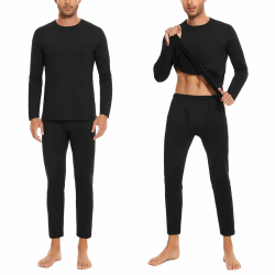 SIMIYA Thermounterwäsche Herren 2er Set Warme Unterwäsche mit Innenfleece, Thermo Oberteil und Unterteil mit Eingriff Langarm Funktionsunterwäsche Rundhals Skiunterwäsche für Winter(S-4XL) XXL Schwarz Angebot bei HelloDeals