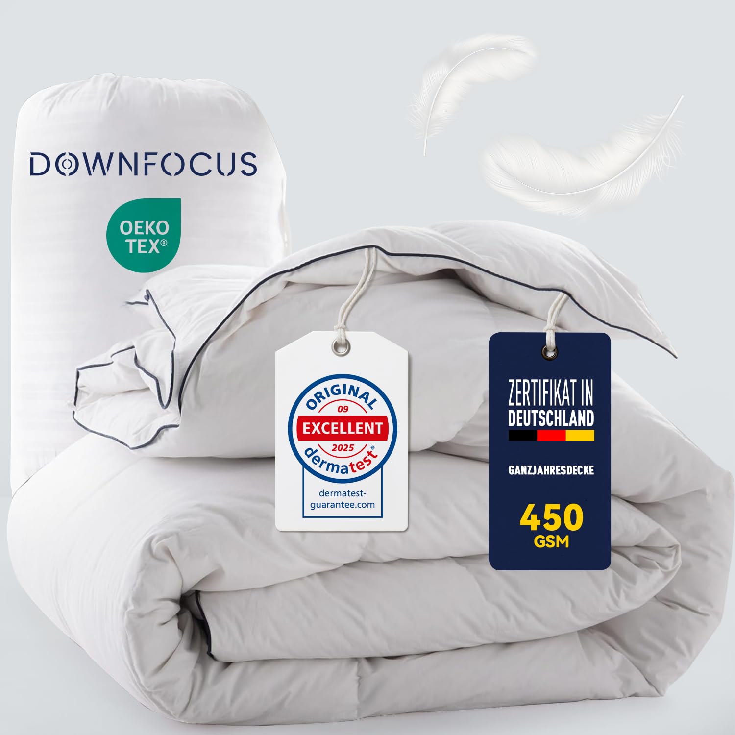 Komfort Bettdecke 200x200 cm, Bezug aus 100% Bauwolle mit Weich Daunen und Federn Füllung, Ganzjahres Federbett Daunendecke (200x200 cm, Weiß) 200 x 200 cm Vierjahreszeiten-bettdecke-weiß Angebot bei HelloDeals