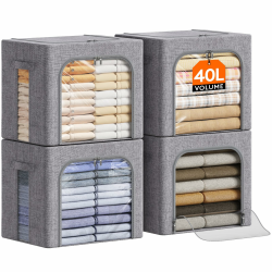 Lifewit 40L Aufbewahrungsbox mit Deckel, Kleidung Aufbewahrung, Faltbare Kleideraufbewahrung mit Metallrahmen, Stoffbox mit Griffen & Fenster, Aufbewahrung Kleiderschrank, 4er Set, Hellgrau 4 40L Angebot bei HelloDeals