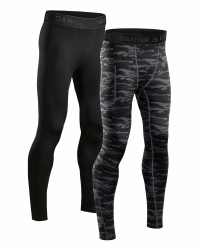DANISH ENDURANCE 2er Pack Laufhose Herren Lang, Kompressionshose, Sportleggings mit Taschen, Winter Sporthose, Lauftights, Leichte & Bequeme Funktionshose S Mehrfarbig (1x Schwarz, 1x Grau Camo) Angebot bei HelloDeals