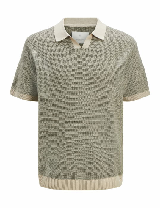 JACK & JONES Male Gestricktes Polo Einfarbig Gestricktes Polo M Vetiver Angebot bei HelloDeals