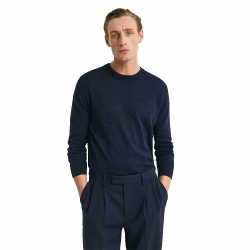 GANT Herren Linen Blend C-Neck Pullover XXL Evening Blue Angebot bei HelloDeals