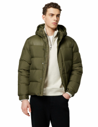 Tommy Hilfiger Herren Pufferjacke Mix Down Hooded Puffer Jacket mit Kapuze XXL Khaki (Army Green) Angebot bei HelloDeals