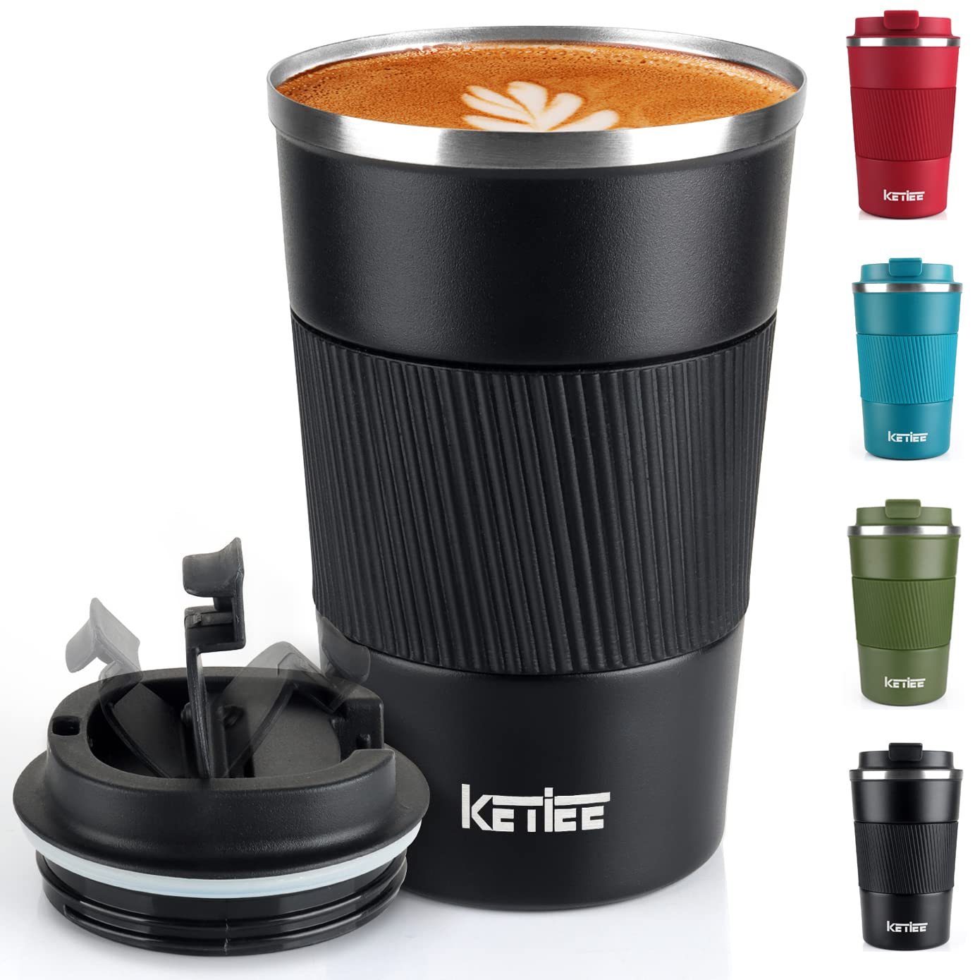 KETIEE Thermobecher Kaffeebecher to Go 13oz/380ml Edelstahl Kaffee-to-go Becher Thermo, Vakuum auslaufsicher Isolierbecher mit Deckel, Autobecher doppelwandig isoliert coffee-to-go becher, Schwarz A01 Schwarz 380 ml Angebot bei HelloDeals