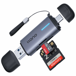 llano SD Kartenleser USB C, Dual Slots USB 3.0 Typ C Kartenleser Adapter 2 in 1 für SD&TF Karten, Micro SD, SDHC, kompatibel mit Laptop, PC, Phone, MacBook Pro/Air, iPad, Digitalkamera (Grau) Angebot bei HelloDeals