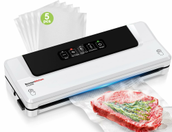 Bonsenkitchen Vakuumiergerät, Vakuumierer für kontinuierliches Arbeiten mit hoher Geschwindigkeit, Folienschweißgerät für Lebensmittel, inkl. 5 Vakuumier-Beutel und Schlauch (Weiß) Weiß (5 Beutel) Angebot bei HelloDeals