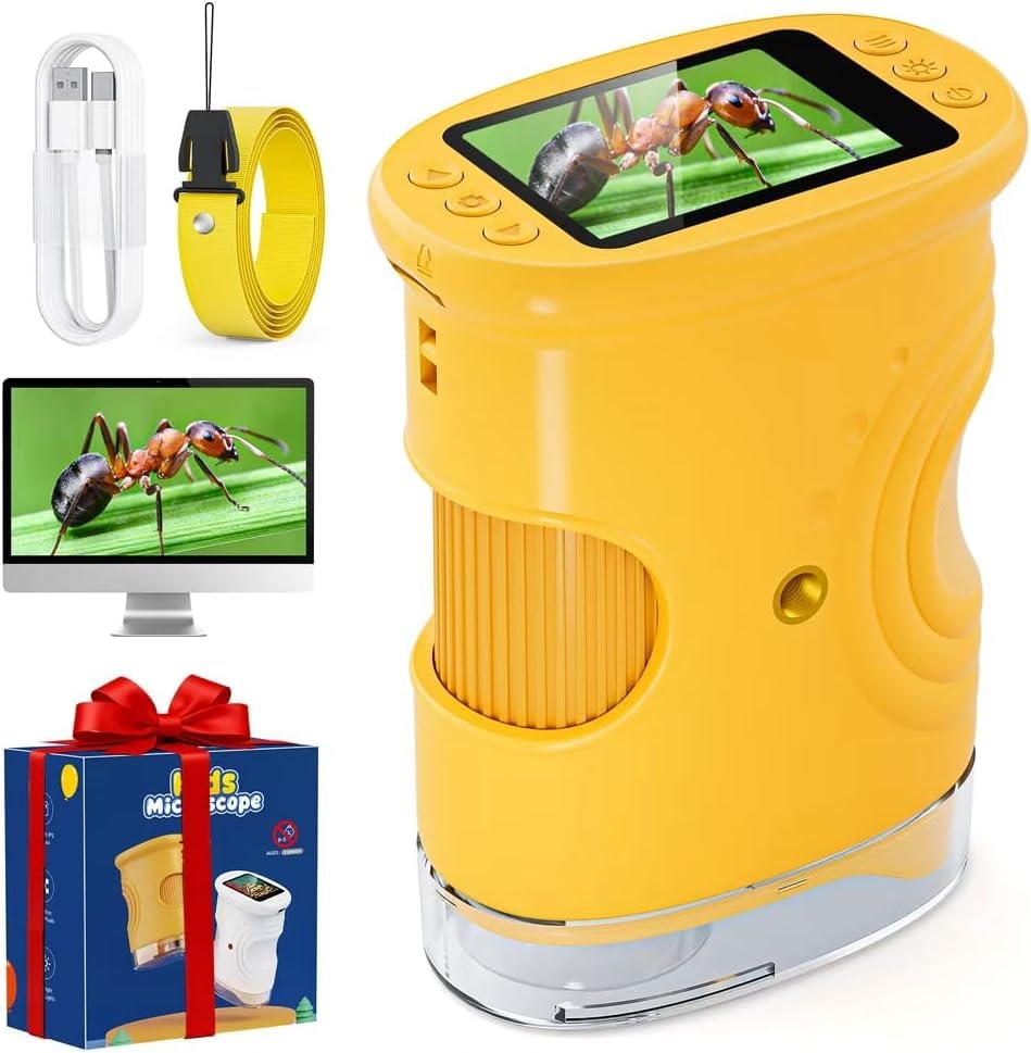 Mikroskop für Kinder, Temodu 2.0" Bildschirm, 1000X USB Tragbares Taschenmikroskop, Wiederaufladbares Tragbares Mikroskop, Mikroskope Anschluss an PC, Science draussen ab 3 Jahren 382-Yellow Angebot bei HelloDeals