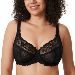 DELIMIRA Damen Minimizer BH Große Größen ohne Polster Vollschalen mit Spitze 100D Schwarz Angebot bei HelloDeals