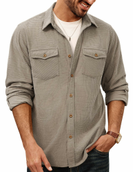 PJ PAUL JONES Herren Cordhemd Langarm Freizeithemd Regular Fit Waffel Jacke mit Klappentaschen M Khaki Angebot bei HelloDeals