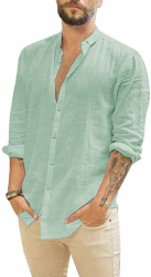 Leinenhemd Herren Hemd Langarm Baumwolle Leinen Hemden Button-Down Freizeithemden Casual Regular Fit Sommerhemd S Mintgrün Angebot bei HelloDeals
